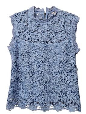 Nanette Lepore Women’s Spring Fling Light Blue Floral Crochet Lace Top Size XS